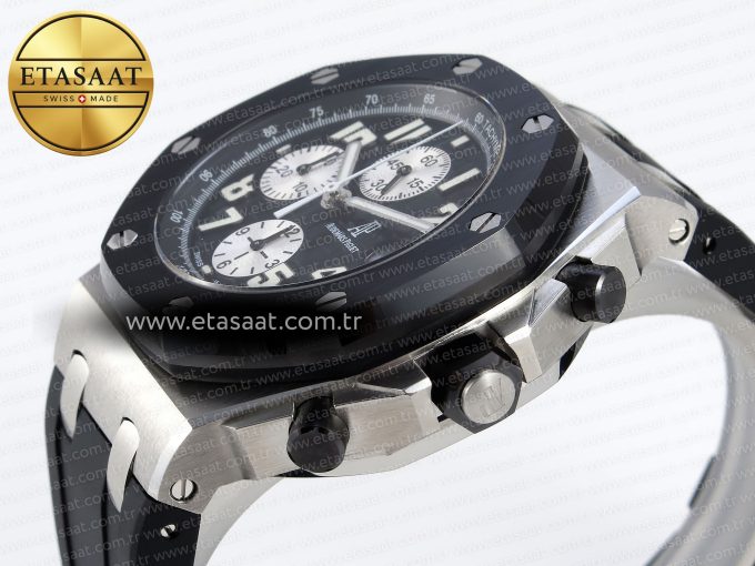 Royal Oak Offshore 42mm SS APF 1:1 Best Edition Black Dial White Markers on Black Rubber Strap A7750 - Görsel 8