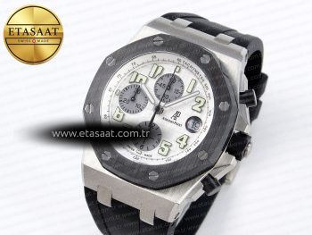 ROYAL OAK OFFSHORE 42MM SS BLACK CERAMIC BEZEL APF 1:1 BEST EDITION WHITE/SILVER DIAL ON BLACK RUBBER STRAP A7750