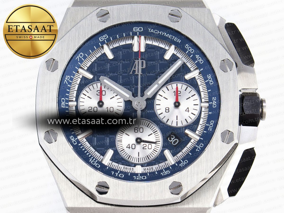Audemars Piguet ROYAL OAK OFFSHORE 44MM BLUE/SILVER DIAL ON BLUE RUBBER STRAP A4401 - Görsel 4