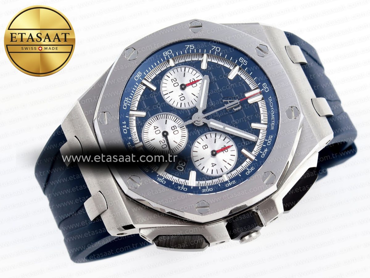 Audemars Piguet ROYAL OAK OFFSHORE 44MM BLUE/SILVER DIAL ON BLUE RUBBER STRAP A4401 - Görsel 6