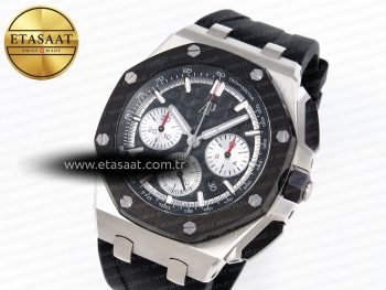 ROYAL OAK OFFSHORE 44MM SS BLACK CERAMIC BEZEL APF 1:1 BEST EDITION BLACK/SILVER DIAL ON BLACK RUBBER STRAP A4401