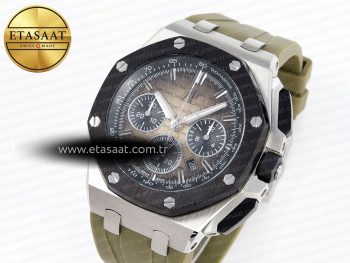 ROYAL OAK OFFSHORE 44MM SS BLACK CERAMIC BEZEL APF 1:1 BEST EDITION BROWN DIAL ON BROWN RUBBER STRAP A4401