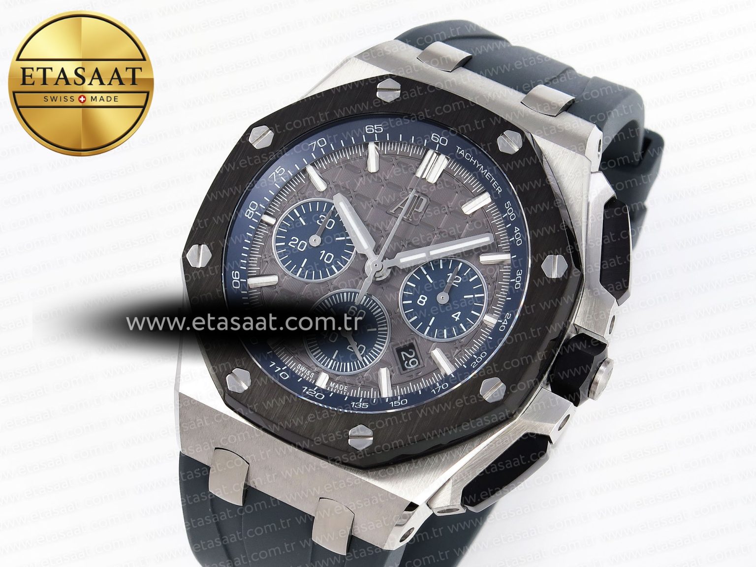Audemars Piguet ROYAL OAK OFFSHORE 44MM BLACK CERAMIC BEZEL GRAY/BLUE DIAL ON GRAY A4401 - Görsel 1