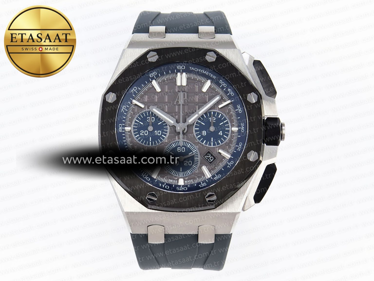 Audemars Piguet ROYAL OAK OFFSHORE 44MM BLACK CERAMIC BEZEL GRAY/BLUE DIAL ON GRAY A4401 - Görsel 3