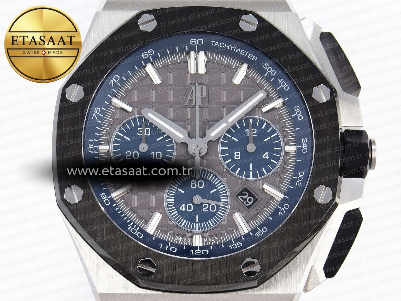 Audemars Piguet ROYAL OAK OFFSHORE 44MM BLACK CERAMIC BEZEL GRAY/BLUE DIAL ON GRAY A4401 - Görsel 4