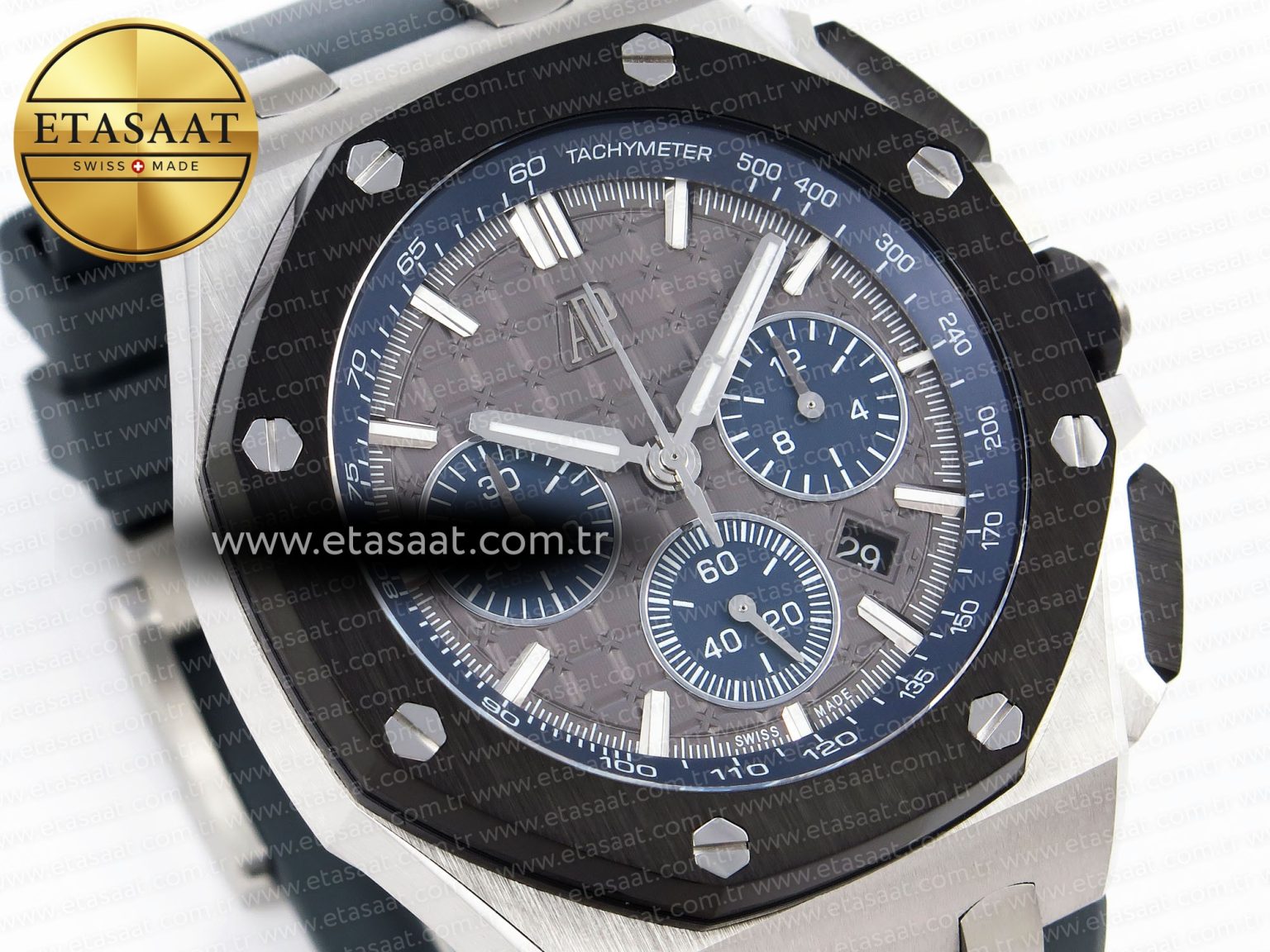 Audemars Piguet ROYAL OAK OFFSHORE 44MM BLACK CERAMIC BEZEL GRAY/BLUE DIAL ON GRAY A4401 - Görsel 5