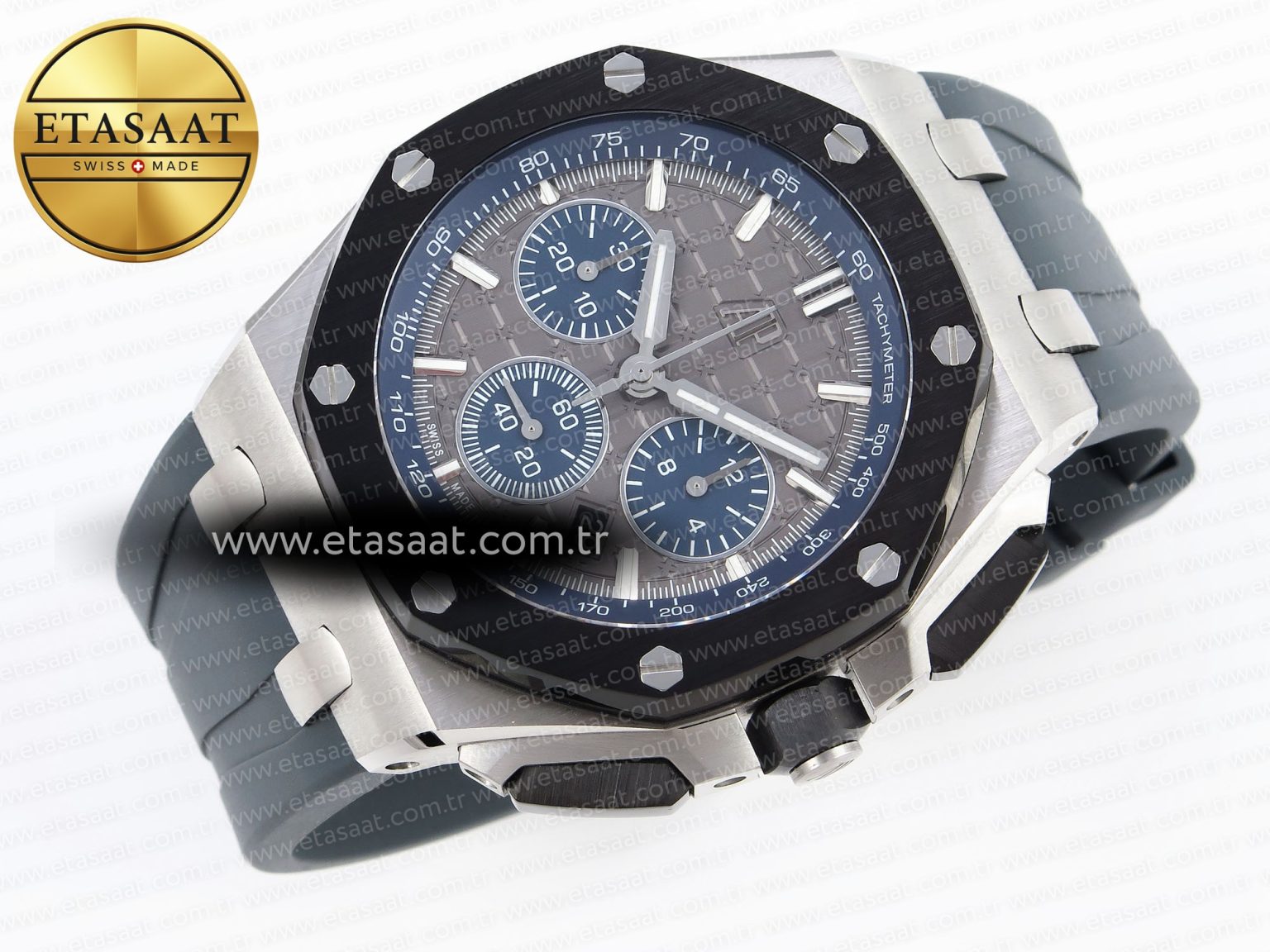 Audemars Piguet ROYAL OAK OFFSHORE 44MM BLACK CERAMIC BEZEL GRAY/BLUE DIAL ON GRAY A4401 - Görsel 6