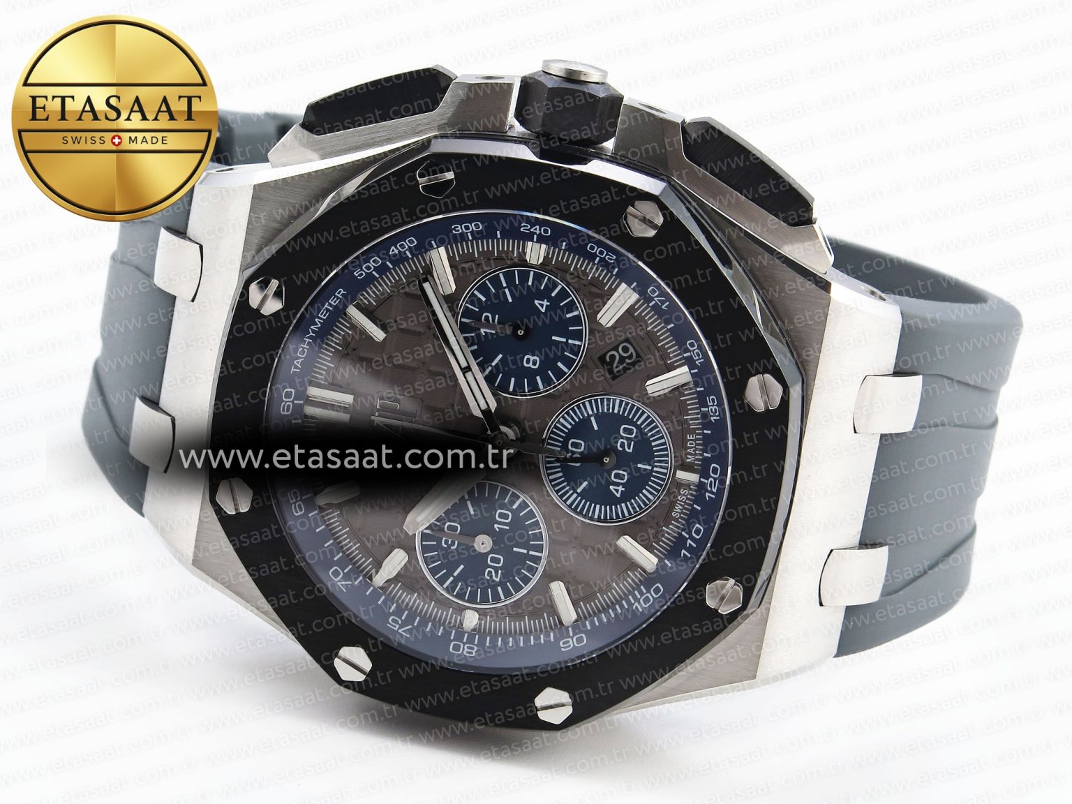 Audemars Piguet ROYAL OAK OFFSHORE 44MM BLACK CERAMIC BEZEL GRAY/BLUE DIAL ON GRAY A4401 - Görsel 7