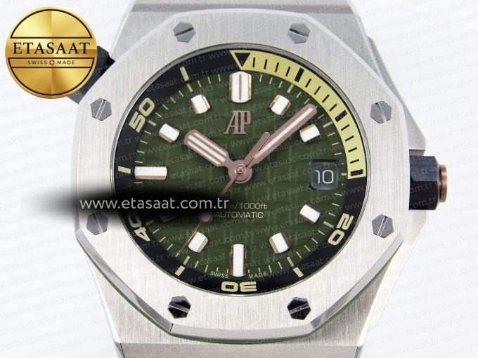 ROYAL OAK OFFSHORE DIVER 15720 APSF 1:1 BEST EDITION GREEN DIAL ON GREEN RUBBER STRAP SA4308 - Görsel 4