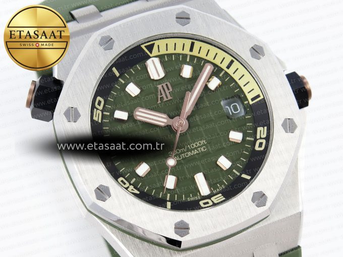 ROYAL OAK OFFSHORE DIVER 15720 APSF 1:1 BEST EDITION GREEN DIAL ON GREEN RUBBER STRAP SA4308 - Görsel 5