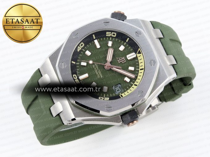 ROYAL OAK OFFSHORE DIVER 15720 APSF 1:1 BEST EDITION GREEN DIAL ON GREEN RUBBER STRAP SA4308 - Görsel 6