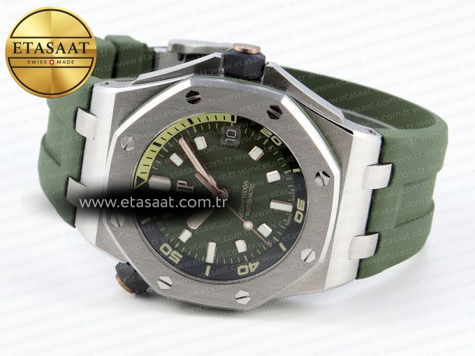 ROYAL OAK OFFSHORE DIVER 15720 APSF 1:1 BEST EDITION GREEN DIAL ON GREEN RUBBER STRAP SA4308 - Görsel 7