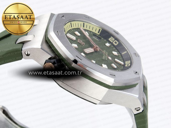 ROYAL OAK OFFSHORE DIVER 15720 APSF 1:1 BEST EDITION GREEN DIAL ON GREEN RUBBER STRAP SA4308 - Görsel 8