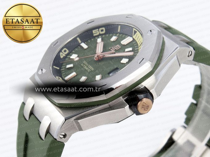 ROYAL OAK OFFSHORE DIVER 15720 APSF 1:1 BEST EDITION GREEN DIAL ON GREEN RUBBER STRAP SA4308 - Görsel 9