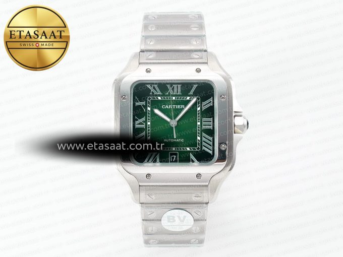 Santos de Cartier 40mm SS 2018 BVF 1:1 Best Edition Green Dial on SS SmartLinks Bracelet MIYOTA 9015 V2 - Görsel 3