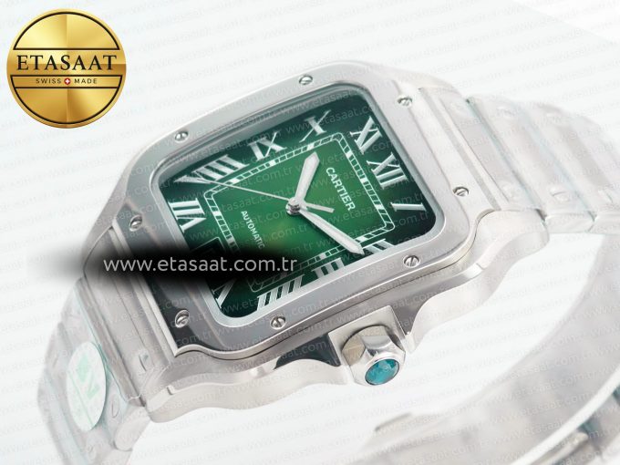 Santos de Cartier 40mm SS 2018 BVF 1:1 Best Edition Green Dial on SS SmartLinks Bracelet MIYOTA 9015 V2 - Görsel 6