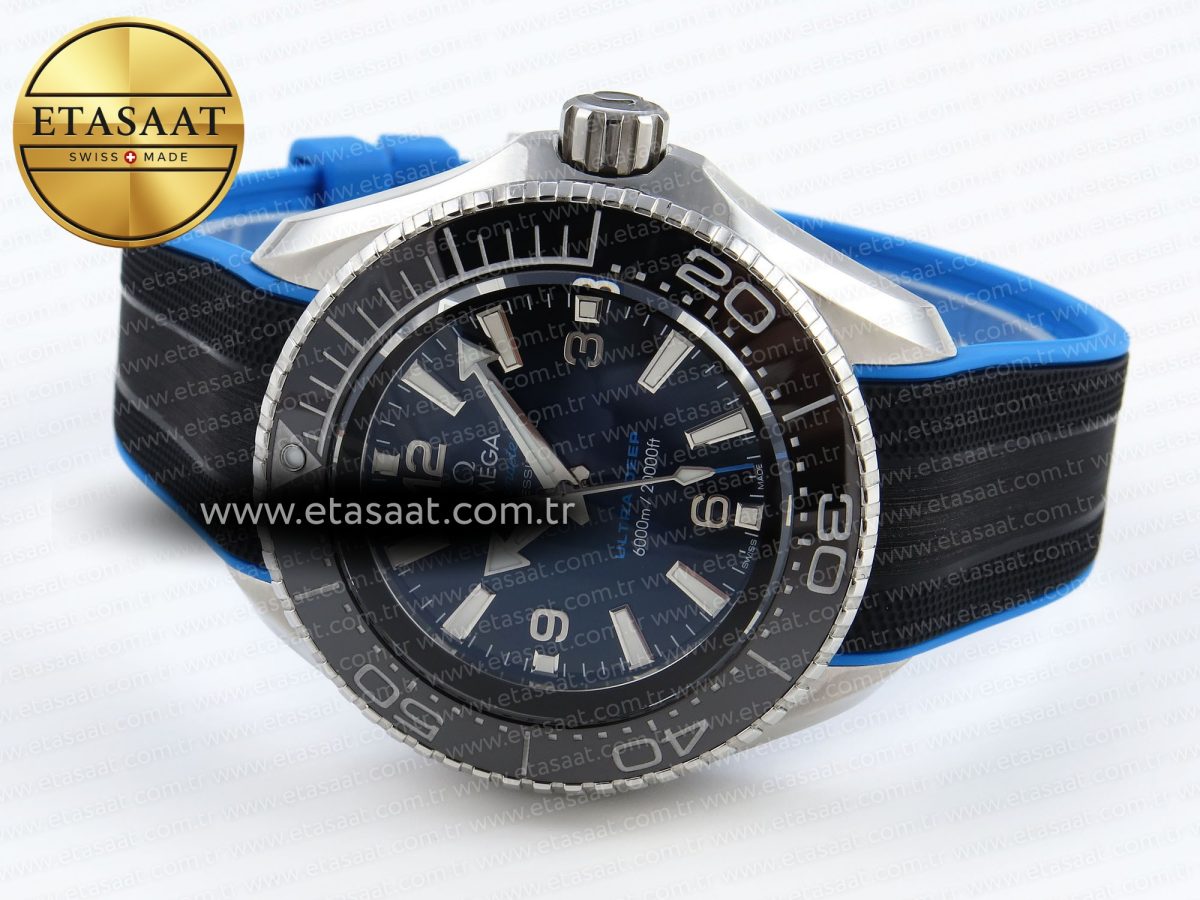 SEAMASTER PLANET OCEAN 6000M ULTRA DEEP 45.5MM SS TF 1:1 BEST EDITION BLUE DIAL BLACK BEZEL ON RUBBER STRAP A2824 - Görsel 6
