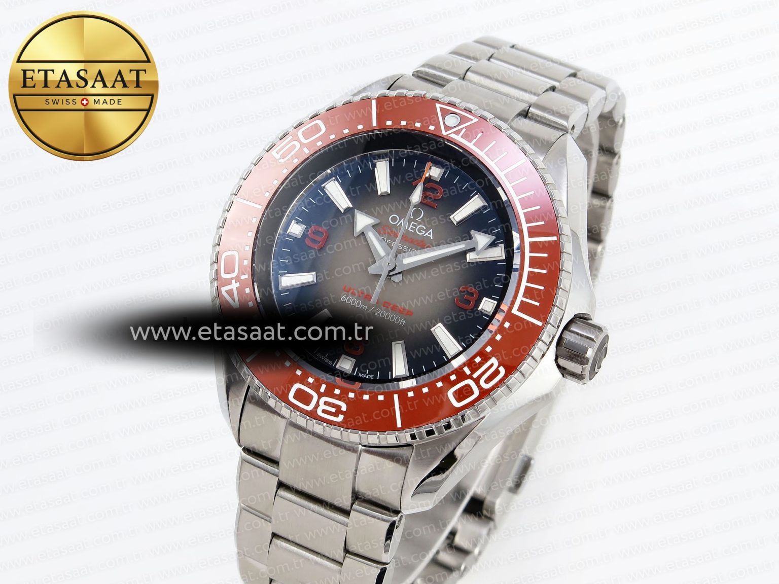 SEAMASTER PLANET OCEAN 6000M ULTRA DEEP 45.5MM SS TF 1:1 BEST EDITION GRAY DIAL ORANGE BEZEL ON SS BRACELET A2824 - Görsel 1
