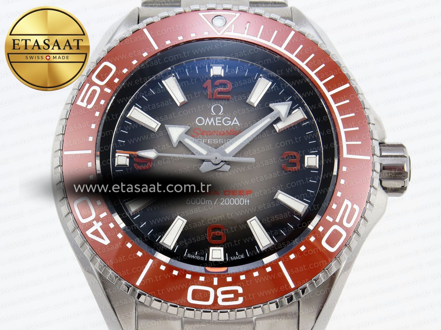 SEAMASTER PLANET OCEAN 6000M ULTRA DEEP 45.5MM SS TF 1:1 BEST EDITION GRAY DIAL ORANGE BEZEL ON SS BRACELET A2824 - Görsel 4