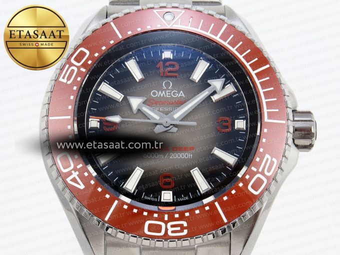 SEAMASTER PLANET OCEAN 6000M ULTRA DEEP 45.5MM SS TF 1:1 BEST EDITION GRAY DIAL ORANGE BEZEL ON SS BRACELET A2824 - Görsel 4