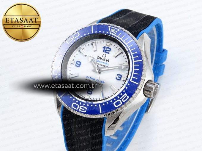 SEAMASTER PLANET OCEAN 6000M ULTRA DEEP 45.5MM SS TF 1:1 BEST EDITION WHITE DIAL BLUE BEZEL ON RUBBER STRAP A2824 - Görsel 2