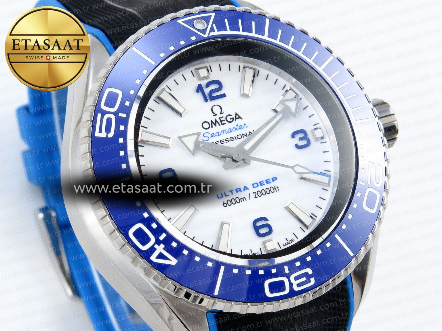 SEAMASTER PLANET OCEAN 6000M ULTRA DEEP 45.5MM SS TF 1:1 BEST EDITION WHITE DIAL BLUE BEZEL ON RUBBER STRAP A2824 - Görsel 5