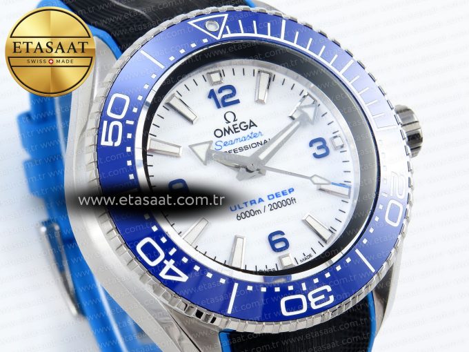 SEAMASTER PLANET OCEAN 6000M ULTRA DEEP 45.5MM SS TF 1:1 BEST EDITION WHITE DIAL BLUE BEZEL ON RUBBER STRAP A2824 - Görsel 5