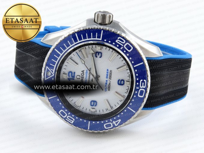 SEAMASTER PLANET OCEAN 6000M ULTRA DEEP 45.5MM SS TF 1:1 BEST EDITION WHITE DIAL BLUE BEZEL ON RUBBER STRAP A2824 - Görsel 6