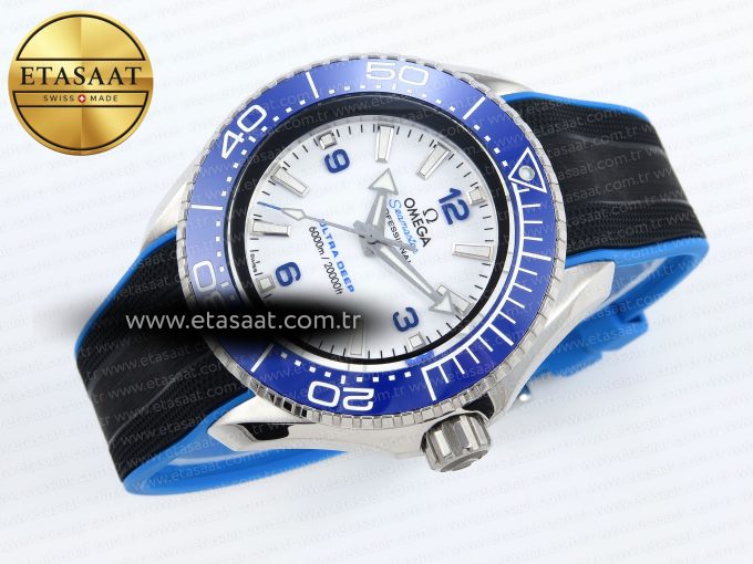 SEAMASTER PLANET OCEAN 6000M ULTRA DEEP 45.5MM SS TF 1:1 BEST EDITION WHITE DIAL BLUE BEZEL ON RUBBER STRAP A2824 - Görsel 7