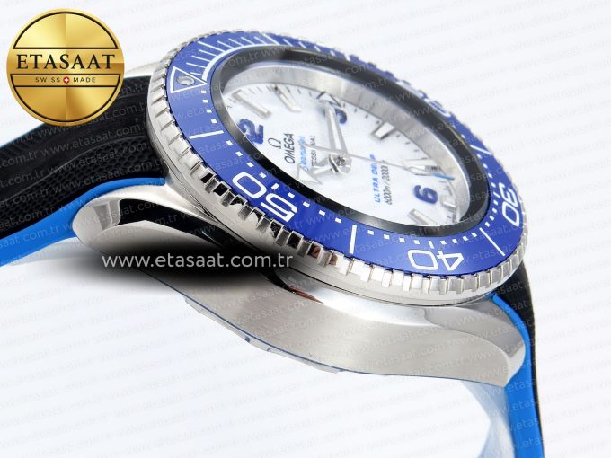 SEAMASTER PLANET OCEAN 6000M ULTRA DEEP 45.5MM SS TF 1:1 BEST EDITION WHITE DIAL BLUE BEZEL ON RUBBER STRAP A2824 - Görsel 9