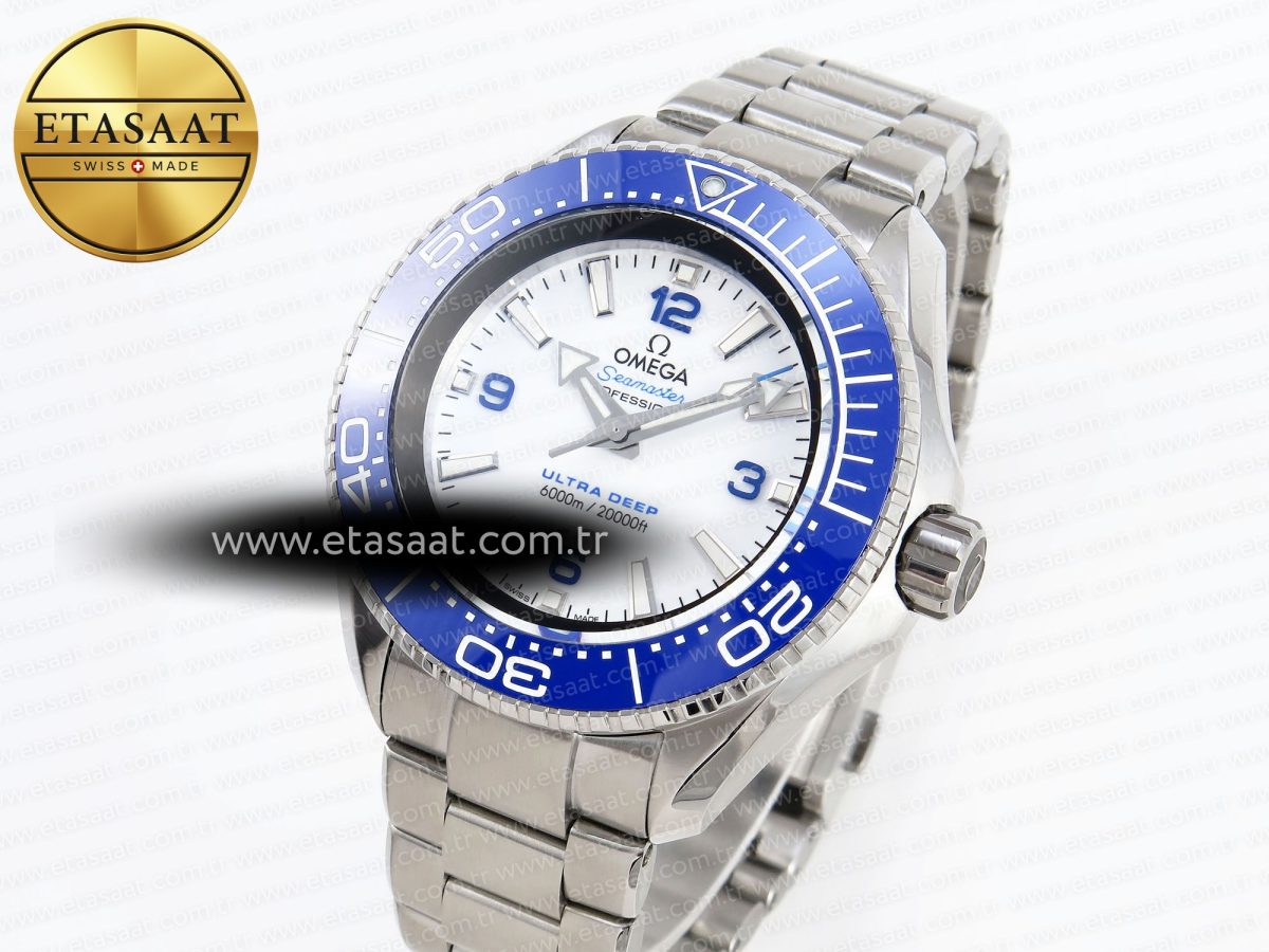 SEAMASTER PLANET OCEAN 6000M ULTRA DEEP 45.5MM SS TF 1:1 BEST EDITION WHITE DIAL BLUE BEZEL ON SS BRACELET A2824 - Görsel 2