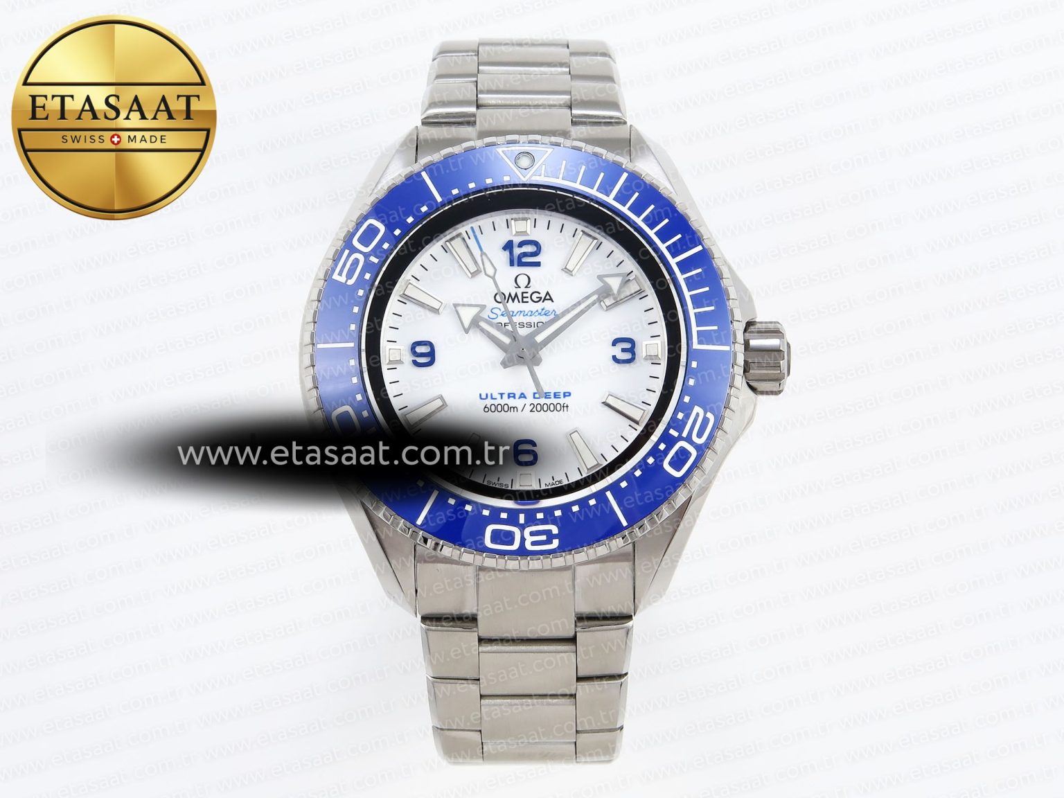 SEAMASTER PLANET OCEAN 6000M ULTRA DEEP 45.5MM SS TF 1:1 BEST EDITION WHITE DIAL BLUE BEZEL ON SS BRACELET A2824 - Görsel 3