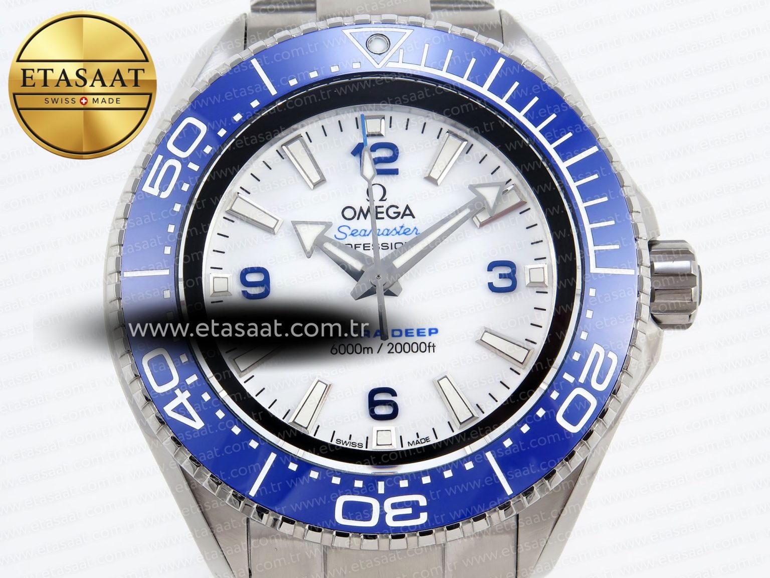 SEAMASTER PLANET OCEAN 6000M ULTRA DEEP 45.5MM SS TF 1:1 BEST EDITION WHITE DIAL BLUE BEZEL ON SS BRACELET A2824 - Görsel 4