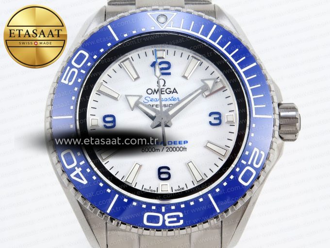 SEAMASTER PLANET OCEAN 6000M ULTRA DEEP 45.5MM SS TF 1:1 BEST EDITION WHITE DIAL BLUE BEZEL ON SS BRACELET A2824 - Görsel 4