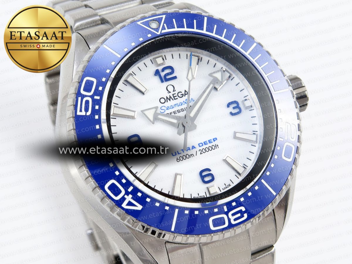 SEAMASTER PLANET OCEAN 6000M ULTRA DEEP 45.5MM SS TF 1:1 BEST EDITION WHITE DIAL BLUE BEZEL ON SS BRACELET A2824 - Görsel 5