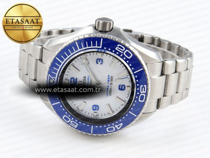 SEAMASTER PLANET OCEAN 6000M ULTRA DEEP 45.5MM SS TF 1:1 BEST EDITION WHITE DIAL BLUE BEZEL ON SS BRACELET A2824 - Görsel 6