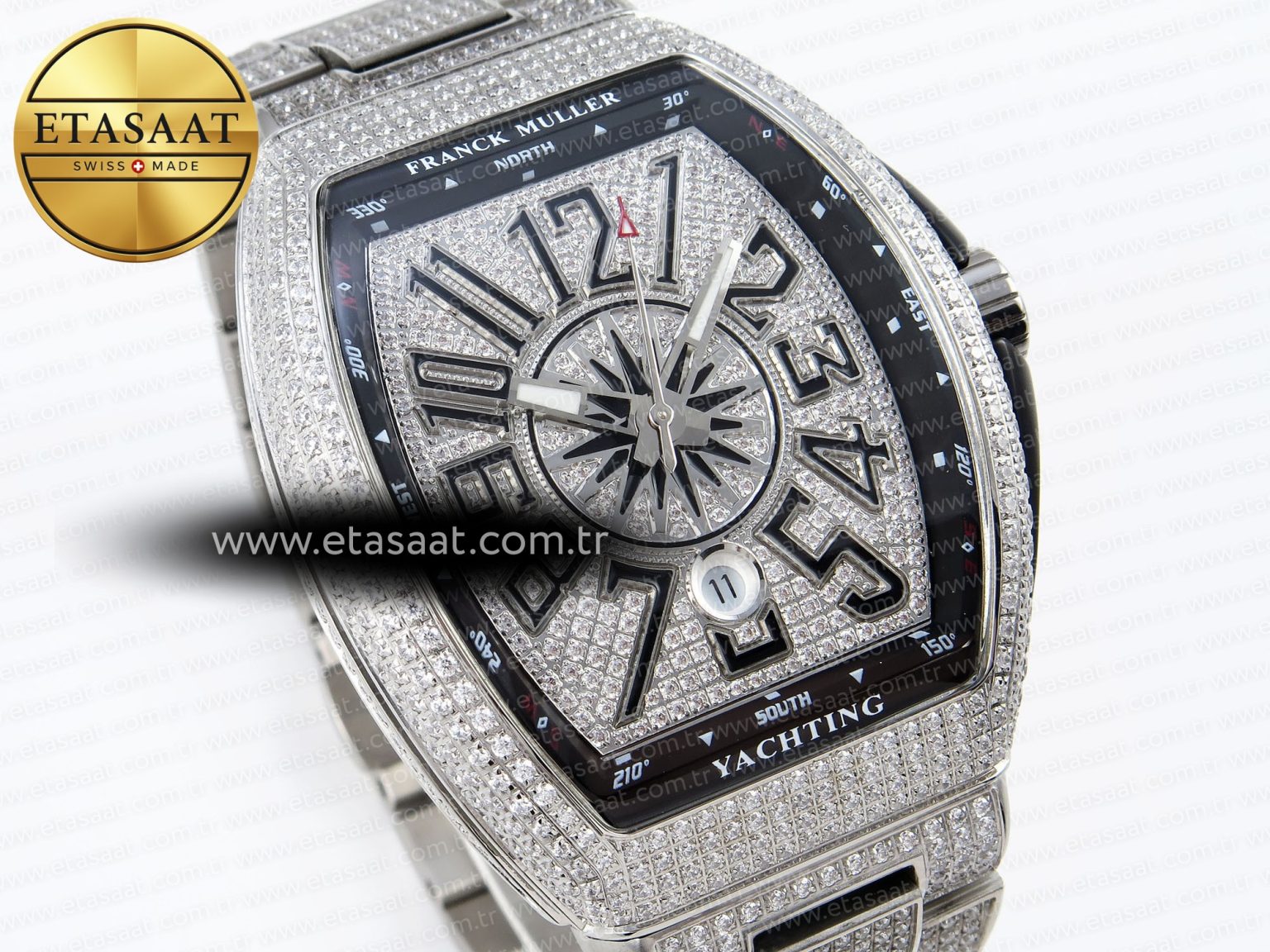 Vanguard SS Black Full Diamonds ABF Best Edition Diamonds Blue Dial on Diamonds Bracelet A2824 - Görsel 5