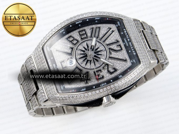Vanguard SS Black Full Diamonds ABF Best Edition Diamonds Blue Dial on Diamonds Bracelet A2824 - Görsel 7