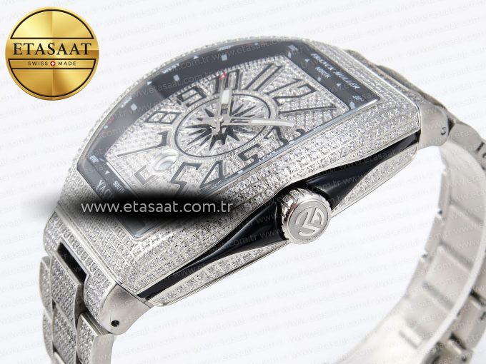 Vanguard SS Black Full Diamonds ABF Best Edition Diamonds Blue Dial on Diamonds Bracelet A2824 - Görsel 8