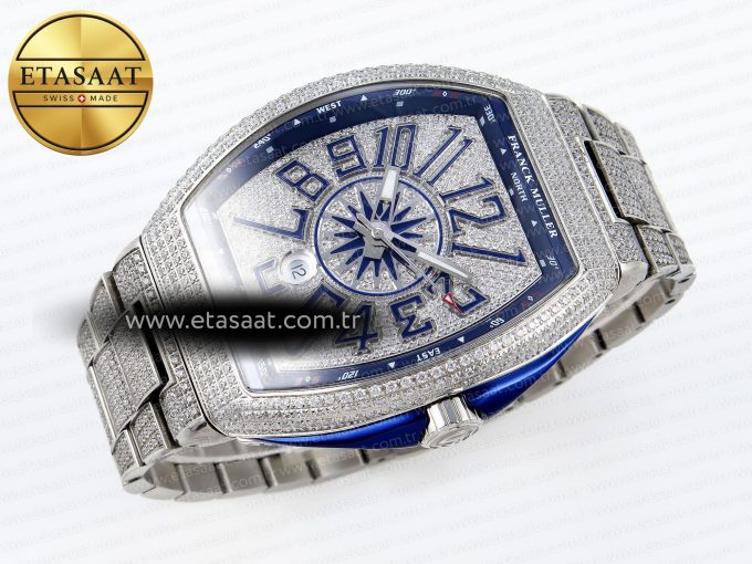 Vanguard SS Blue Full Diamonds ABF Best Edition Diamonds Blue Dial on Diamonds Bracelet A2824 - Görsel 7
