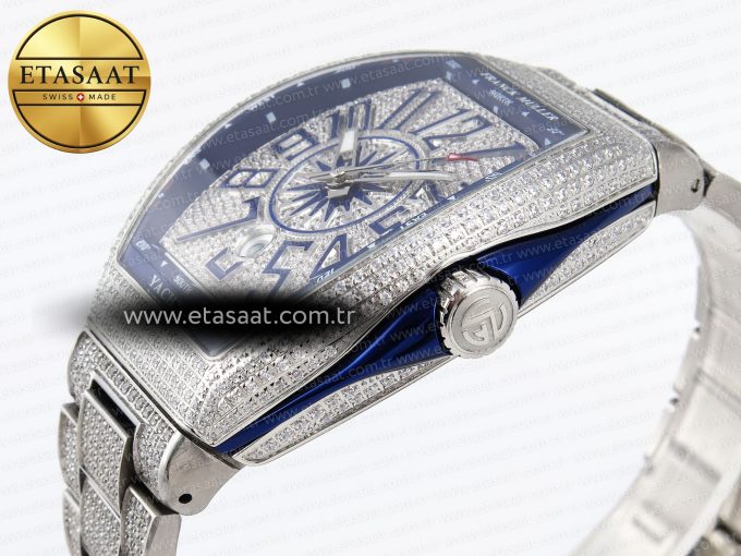 Vanguard SS Blue Full Diamonds ABF Best Edition Diamonds Blue Dial on Diamonds Bracelet A2824 - Görsel 8