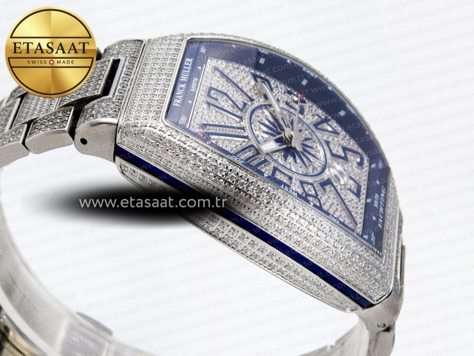 Vanguard SS Blue Full Diamonds ABF Best Edition Diamonds Blue Dial on Diamonds Bracelet A2824 - Görsel 9