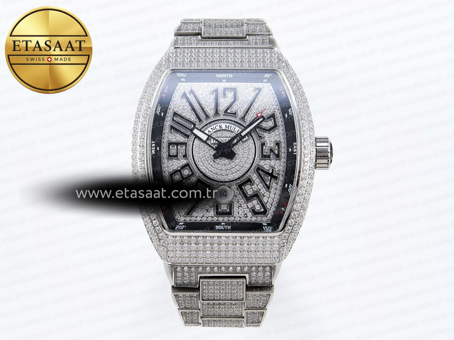 Vanguard SS Full Diamonds ABF Best Edition Diamonds Black Dial on Diamonds Bracelet A2824 - Görsel 3