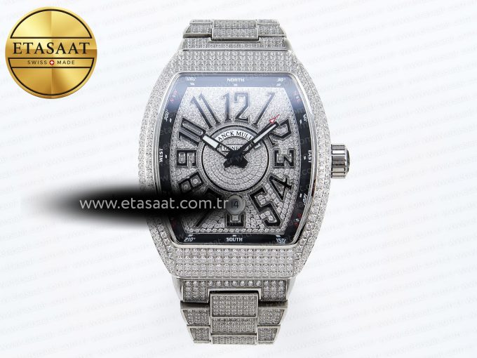 Vanguard SS Full Diamonds ABF Best Edition Diamonds Black Dial on Diamonds Bracelet A2824 - Görsel 3