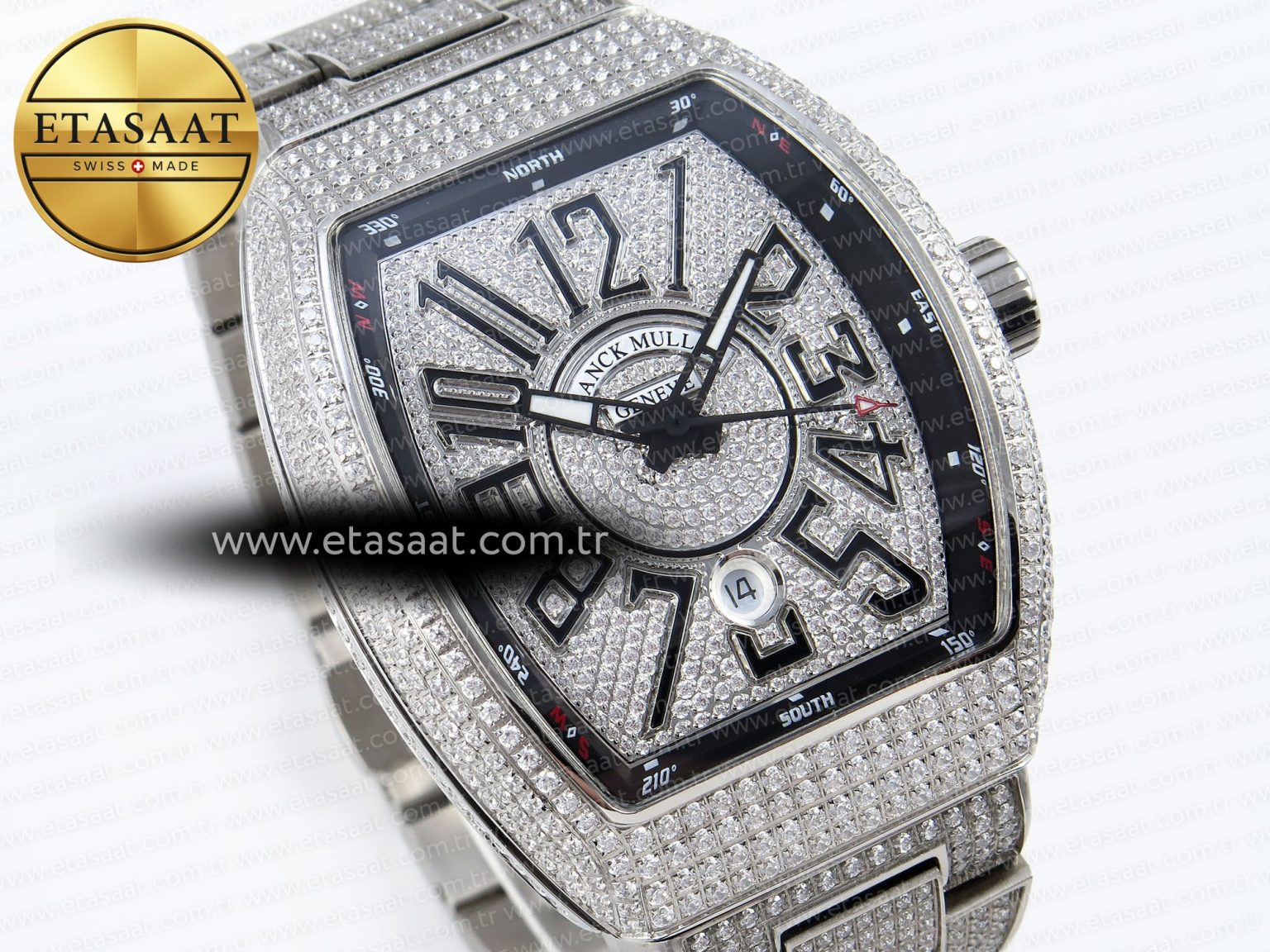 Vanguard SS Full Diamonds ABF Best Edition Diamonds Black Dial on Diamonds Bracelet A2824 - Görsel 5