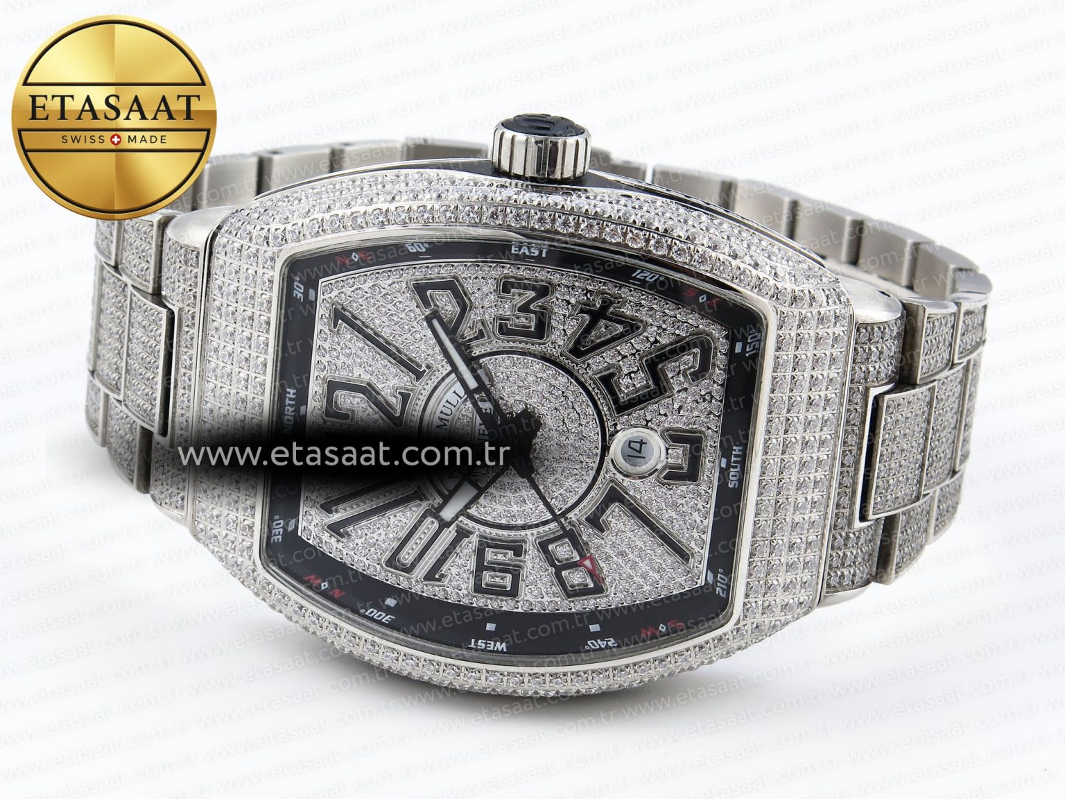 Vanguard SS Full Diamonds ABF Best Edition Diamonds Black Dial on Diamonds Bracelet A2824 - Görsel 7