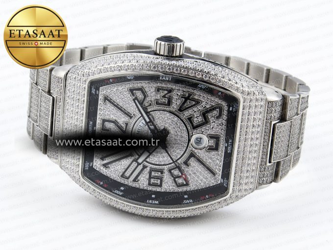 Vanguard SS Full Diamonds ABF Best Edition Diamonds Black Dial on Diamonds Bracelet A2824 - Görsel 7