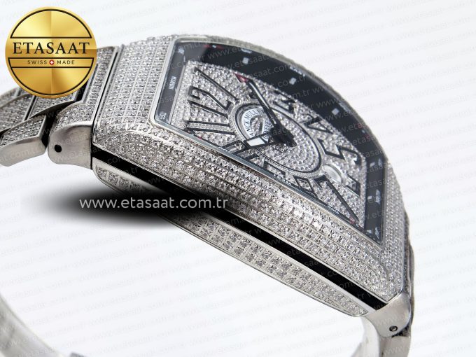 Vanguard SS Full Diamonds ABF Best Edition Diamonds Black Dial on Diamonds Bracelet A2824 - Görsel 9