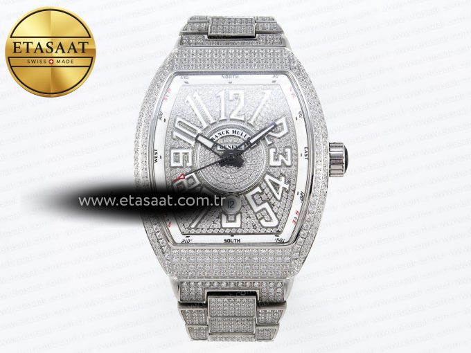 Vanguard SS Full Diamonds ABF Best Edition Diamonds White Dial on Diamonds Bracelet A2824 - Görsel 3