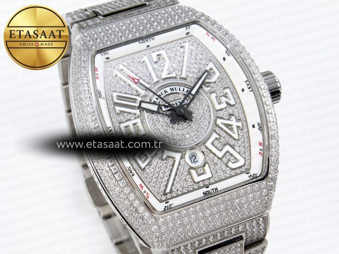 Vanguard SS Full Diamonds ABF Best Edition Diamonds White Dial on Diamonds Bracelet A2824 - Görsel 5